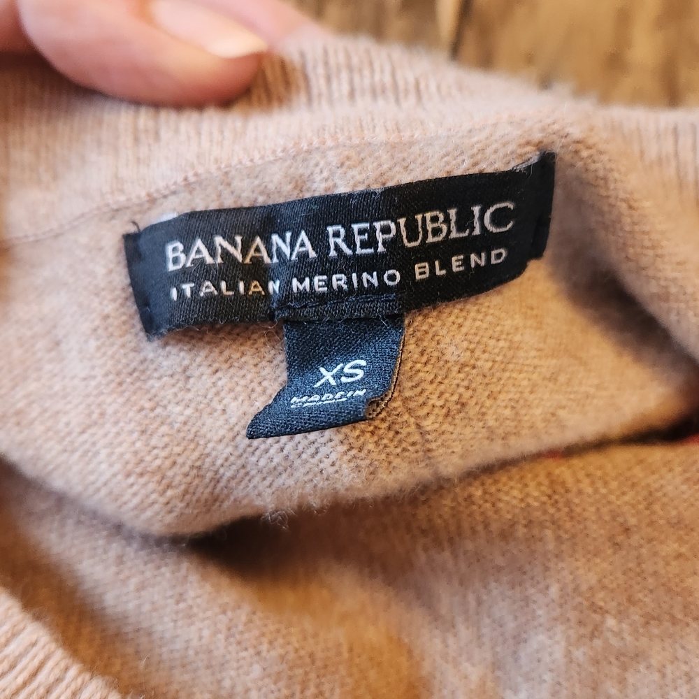 Banana Republic C'EST LA VIE Camel Slub Knit Italian Wool Crewneck Sweater XS - Picture 9 of 9